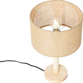 Rustykalna lampa stołowa drewniana z abażurem lnianym naturalnym 25 cm - Mels