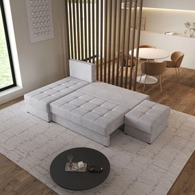 Masseno Narożnik NORVI z funkcją spania i pojemnikiem na pościel Narozniki L, Rozkładana sofa - Jasnoszary, NEVE 83