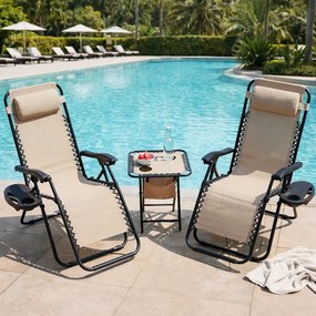 Zestaw 2 leżaków ogrodowych ze stolikiem Malibu TDC2503, kolor beżowy