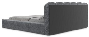 Ciemnoszare tapicerowane łóżko dwuosobowe ze schowkiem i stelażem 160x200 cm Mano – Makamii