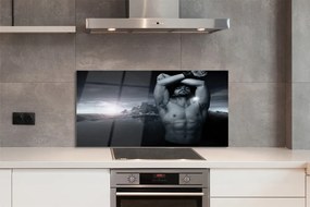 Panel szklany do Kuchni Mężczyzna na tle Gór