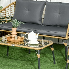 Outsunny Rattan Zestaw Mebli Ogrodowych 4-częściowy Boho Odporny na Warunki Atmosferyczne Naturalny Ciemnoszary | Aosom PL