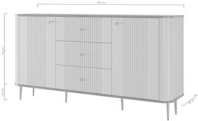 Komoda Vesper 160 cm z szufladami na nóżkach - kaszmir / orzech / czarne nogi