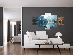 Obraz - Łodzie na jeziorze Braies (125x70 cm)