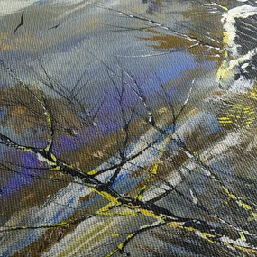 Obraz chaty w zimowym krajobrazie, obraz olejny (z zegarem) (90x30 cm)