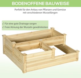 Outsunny Łóżko Ogrodowe 3-Stopniowe Drewniane Schodki na Rośliny Balkonowe Wysokie Łóżko Świerkowe | Aosom PL