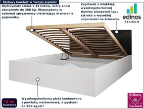 Białe łóżko z czarnym zagłówkiem sztruksowym 140x200 G9-N44