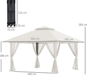 Outsunny Pawilon Składany 4x4m Kremowy z 4 Ścianami Siatkowymi Regulowana Wysokość Dach Wentylacyjny Torba na Akcesoria | Aosom PL