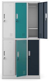 Szafka socjalna ubraniowa BHP szaro-wielokolorowa: 6-drzwiowa IGOR, 900 x 1850 x 450 mm