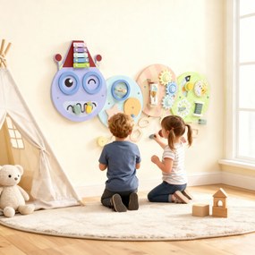 AIYAPLAY Zabawka ścienna 7-w-1, ksylofon, zębatki, design gąsienicy, MDF, 108 cm, kolorowy