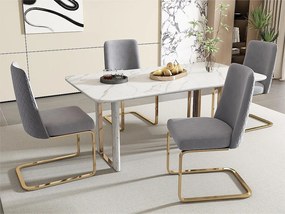 Zestaw 4 krzeseł typu cantilever z weluru - oparcie w romby - metalowa podstawa w kolorze złotym - Szary