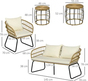 Outsunny Zestaw Mebli z Rattanu 5-częściowy Beżowy | Aosom PL