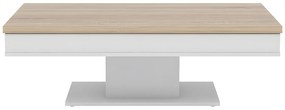 Stolik kawowy ASTULIA – z miejscem do przechowywania – kolor biały – blat o wyglądzie drewna dębowego