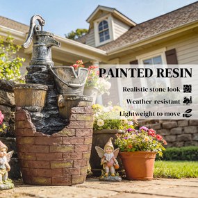 Outsunny Fontanna ogrodowa 4-stopniowa rustykalna z oświetleniem LED, pojemnikiem na rośliny, pompą, regulowana 34 x 31 x 76 cm | Aosom PL