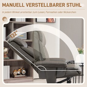 HOMCOM Fotel Relaksacyjny z Podnóżkiem, Regulowane Oparcie, Skóra Ekologiczna, do 150 kg, Szary