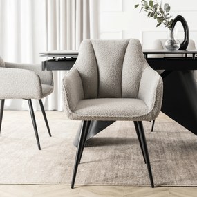 Krzesło Tapicerowane do Salonu NAWARA Szare Boucle Nowoczesne