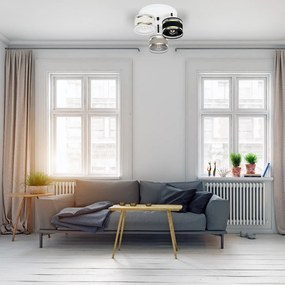 Lampa sufitowa biała trzypunktowa z szaro-czarno-białymi abażurami T-3