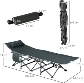 Outsunny Składane łóżko kempingowe z poduszką, 188 x 64,5 x 53 cm, Szary