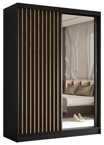 Szafa przesuwna - Lameo z lustrem 160 cm, czarny mat | lamele dąb artisan