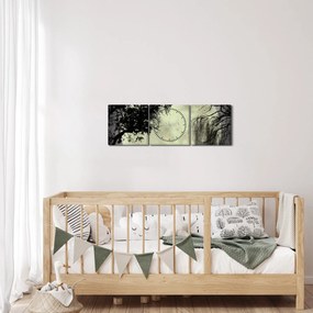 Obraz - Księżyc w pełni nad powierzchnią, wersja czarno - biała (z zegarem) (90x30 cm)