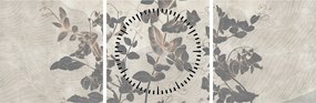 Obraz - Teksturowane liście (z zegarem) (90x30 cm)