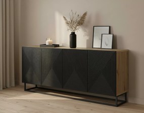 Komoda Asha 200 cm czterodrzwiowa na stelażu - artisan / rivier stone mat - artisan / czarny mat