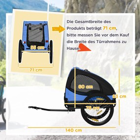 PawHut Przyczepa dla psów, składana przyczepa rowerowa dla zwierząt, wodoodporna, materiał Oxford, stal, 140 x 71 x 83 cm, Niebieski