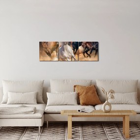 Obraz - Konie na pustyni (z zegarem) (90x30 cm)
