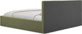 Zielone aksamitne tapicerowane łóżko dwuosobowe ze schowkiem ze stelażem 140x200 cm Hiko – Makamii
