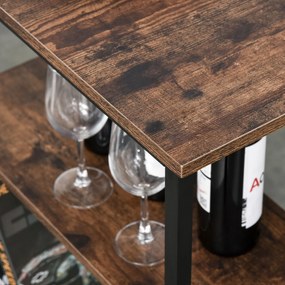 HOMCOM Zestaw stolik barowy z 2 stołkami 3-częściowy blat kuchenny z regałem rustykalny brąz czarny | Aosom PL