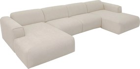 Kanapa narożna wieloosobowa typu express, tkanina beżowa – Powierzchnia spania 140 cm – Materac 13 cm z pianki termoelastycznej (memory)
