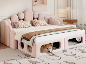 Tapicerowana sofa z łóżkiem 180x200cm - Tkanina welurowa - z stelażem lamelowym - różowy​ (materac nie jest wliczony w cenę)