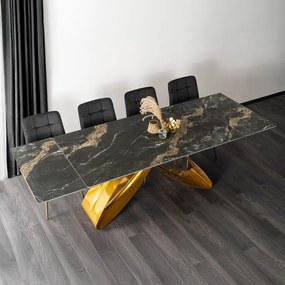 Stół Rozkładany Prostokątny LUIGI 160-240 cm Ceramiczny Czarny Marmur/Złoty do Jadalni Nowoczesny