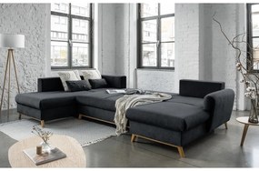 Ciemnoszara rozkładana sofa w kształcie litery "U" Miuform Scandic Lagom, lewostronna