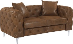 Kanapa 2-osobowa chesterfield z brązowej mikrofibry o wyglądzie postarzanej skóry - EDWINA