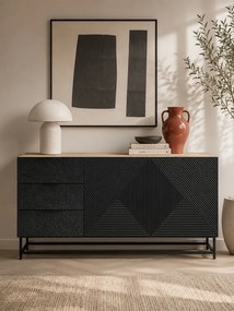 Komoda Asha 167 cm dwudrzwiowa z szufladami - artisan / czarny mat / czarny stelaż