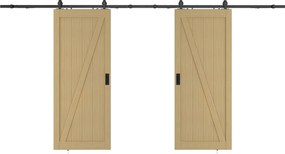 Drzwi przesuwne naścienne podwójne z drewna i MDF - Naturalny jasny - 2 x wys. 205 x szer. 93 cm - BALERMA