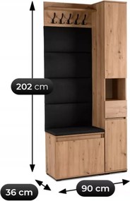 Szafka na buty z siedziskiem + wieszak + słupek Nivotis 90 cm grafit artisan