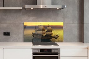 Szkło do Kuchni na Ścianę Statek o Złotym Poranku
