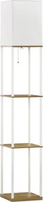 HOMCOM Lampa stojąca, kinkiet z półkami, rama metalowa, abażur z tkaniny, 26x26x159cm, Biały/Brązowy