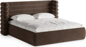 Brązowe tapicerowane łóżko dwuosobowe ze schowkiem ze stelażem 160x200 cm Mount – Micadoni