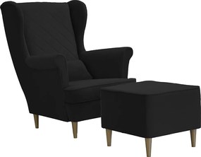Fotel uszak skandynawski z podnóżkiem CLEO Czarny