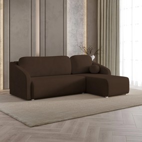 Masseno Narożnik MARELLO z funkcją spania i pojemnikiem na pościel Narozniki L, Rozkładana sofa - Brązowy, NEVE 28