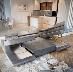 Masseno Narożnik SIENA z funkcją spania i pojemnikiem na pościel Narozniki U, Rozkładana sofa - Brązowy, MONOLITH 29
