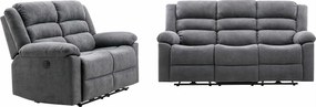Kanapa 3 osobowa i 2 osobowa z funkcją relax elektryczna z szarą tapicerką - BUROLO