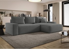 NAROŻNIK MONA z funkcją spania QUELLE 92 Szary Prawy Sofa w kształcie L z pojemnikiem na pościel, sofa rozkładana, sofa do salonu
