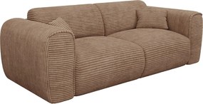 Kanapa 3-osobowa rozkładana typu express w prążkowanym welurze w kolorze taupe - Materac 16 cm z pamięcią kształtu POGNIA