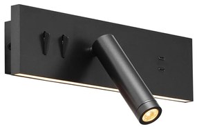 Czarna regulowana lampa ścienna z USB-C, w zestawie LED - Modric Nowoczesny Oswietlenie wewnetrzne