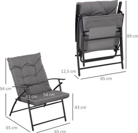 Outsunny Składane krzesło kempingowe, z poduszką siedziskową i oparciem, regulowane, Szary