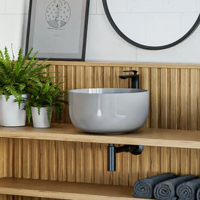 Umywalka ceramiczna nablatowa okrągła szara bez otworu na baterię  44 cm UNO 1 Silver Glow